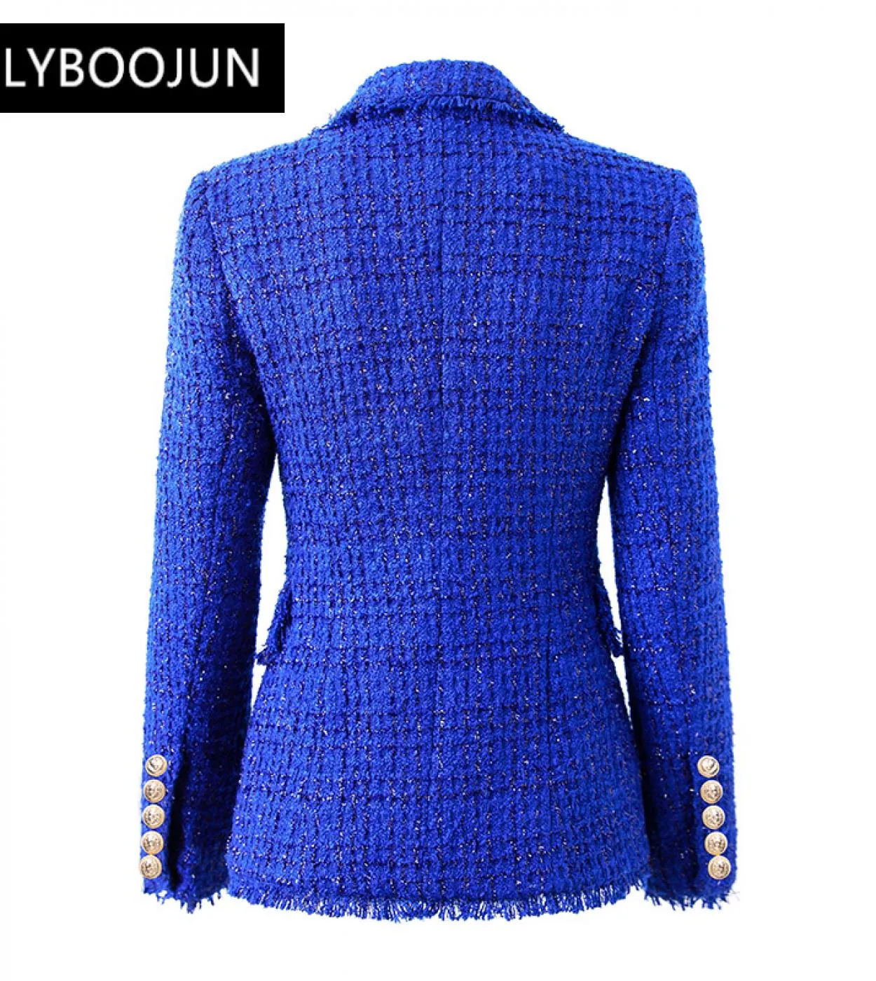 2022 Luxury Designer Runway Cappotti invernali da donna eleganti Tassel Tessuto spesso Tweed Giacche blu royal Shining Skinny La