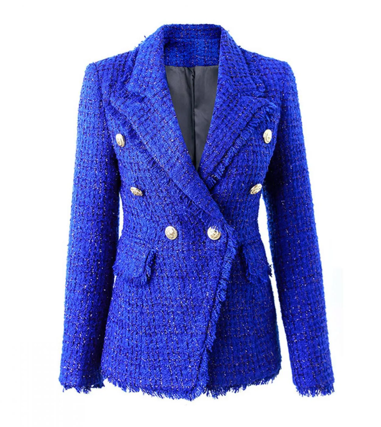 2022 Luxury Designer Runway Cappotti invernali da donna eleganti Tassel Tessuto spesso Tweed Giacche blu royal Shining Skinny La