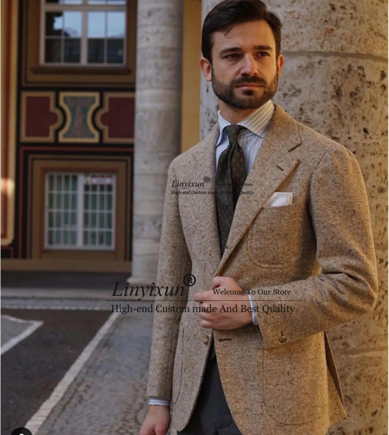 Abiti da uomo invernali 2 pezzi Set giacca da lavoro formale in tweed Slim Fit Vintage Wedding Groom Tuxedo Prom Jacket Pants Co