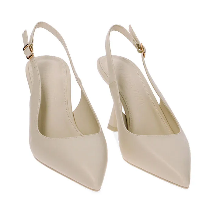 Décolleté slingback panna, tacco 8 cm