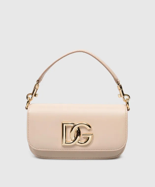 Dolce&Gabbana Borsa a tracolla in pelle beige con logo metallico BB7603AW576