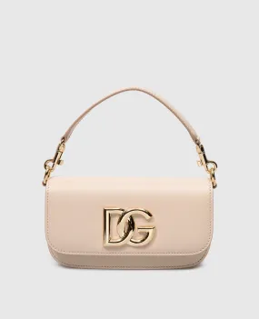 Dolce&Gabbana Borsa a tracolla in pelle beige con logo metallico BB7603AW576