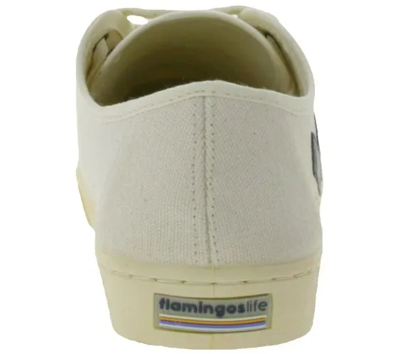 FLAMINGOS LIFE Rancho sneakers da città da donna scarpe sostenibili per tutti i giorni 100% vegan made in Spain beige/blu scuro