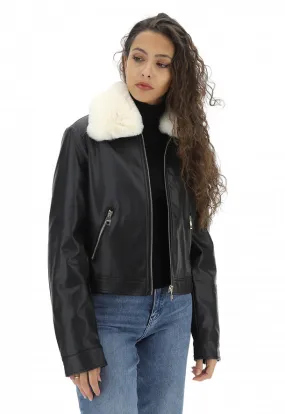 Gaudì Faux leather jacket with faux fur collar 321BD38004 black