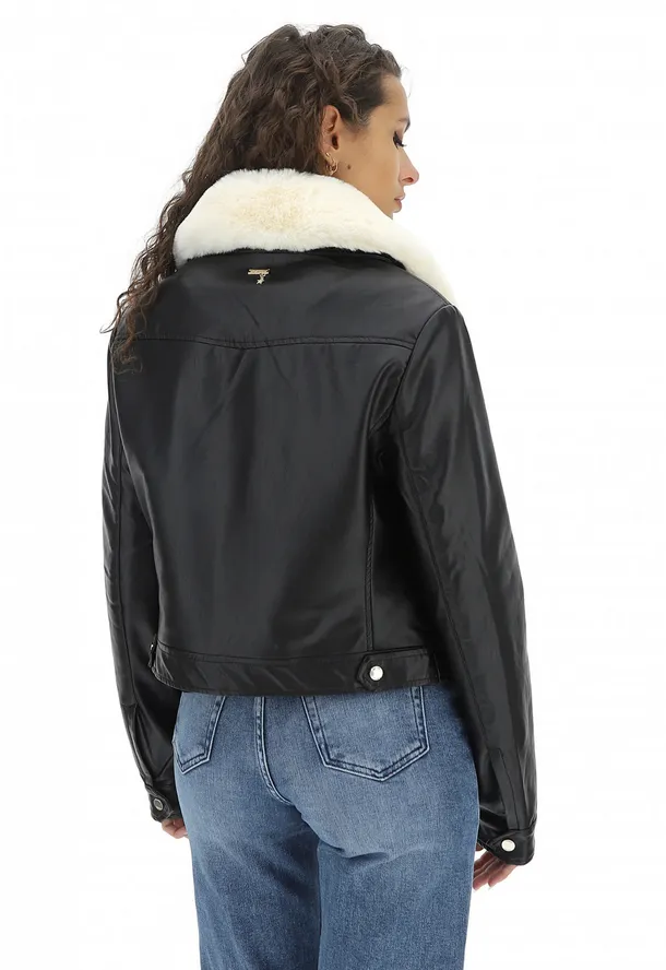 Gaudì Faux leather jacket with faux fur collar 321BD38004 black