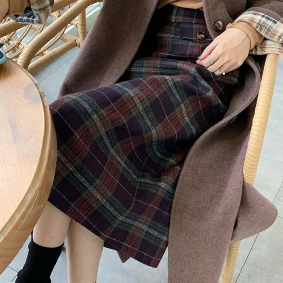 Gonne invernali spesse di base Donna New Warm A Line Vintage Classic Plaid Midi Vita alta Semplice Streetwear Elegante Donna A