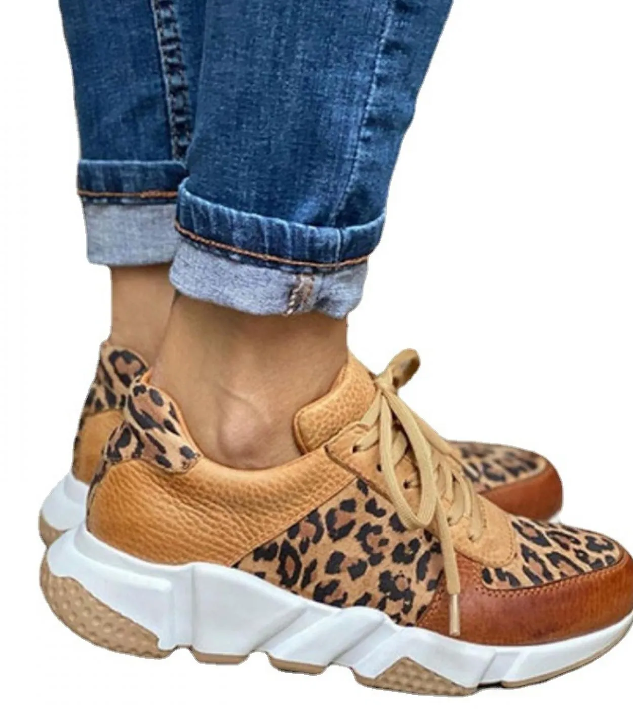 Leopard Women Casual Sneakers Comfort Platform Lace Up Scarpe da passeggio femminili Fashion Punta tonda Matching Color Ladies S