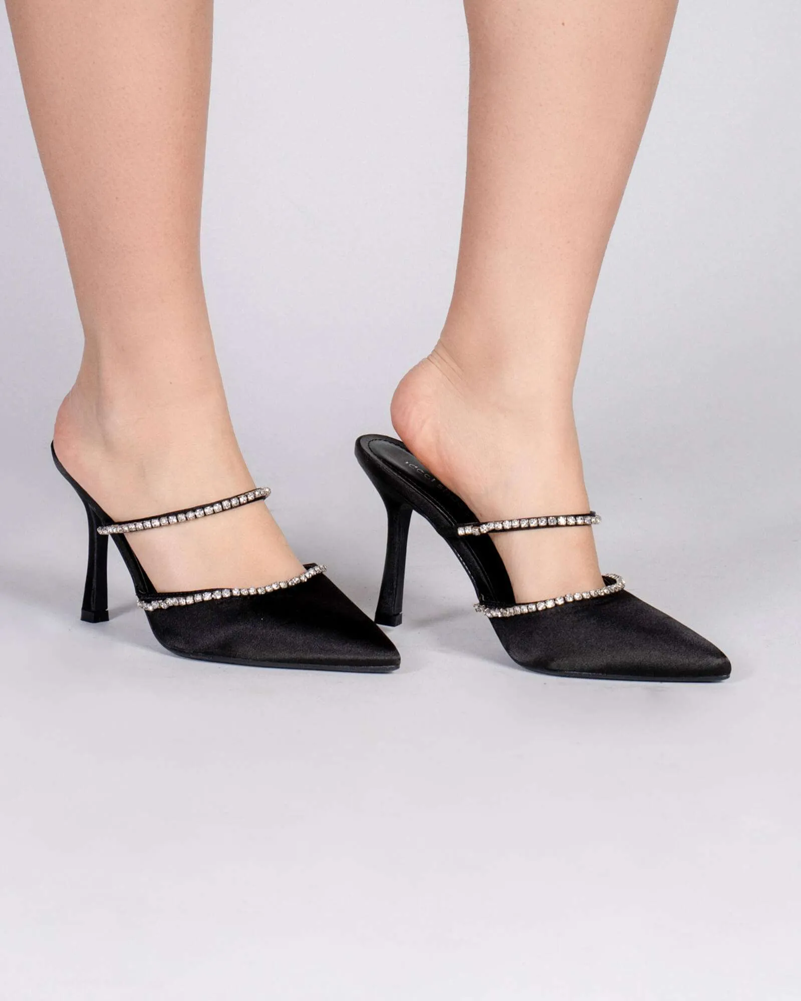 Mules con tacco e strass - Nero