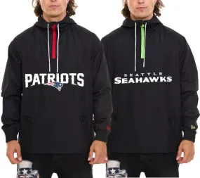 NEW ERA NFL OVERLAP LOGO Giacca a vento con cappuccio Patriots o Seattle Seahwaks da uomo Nero/Rosso o Nero/Verde