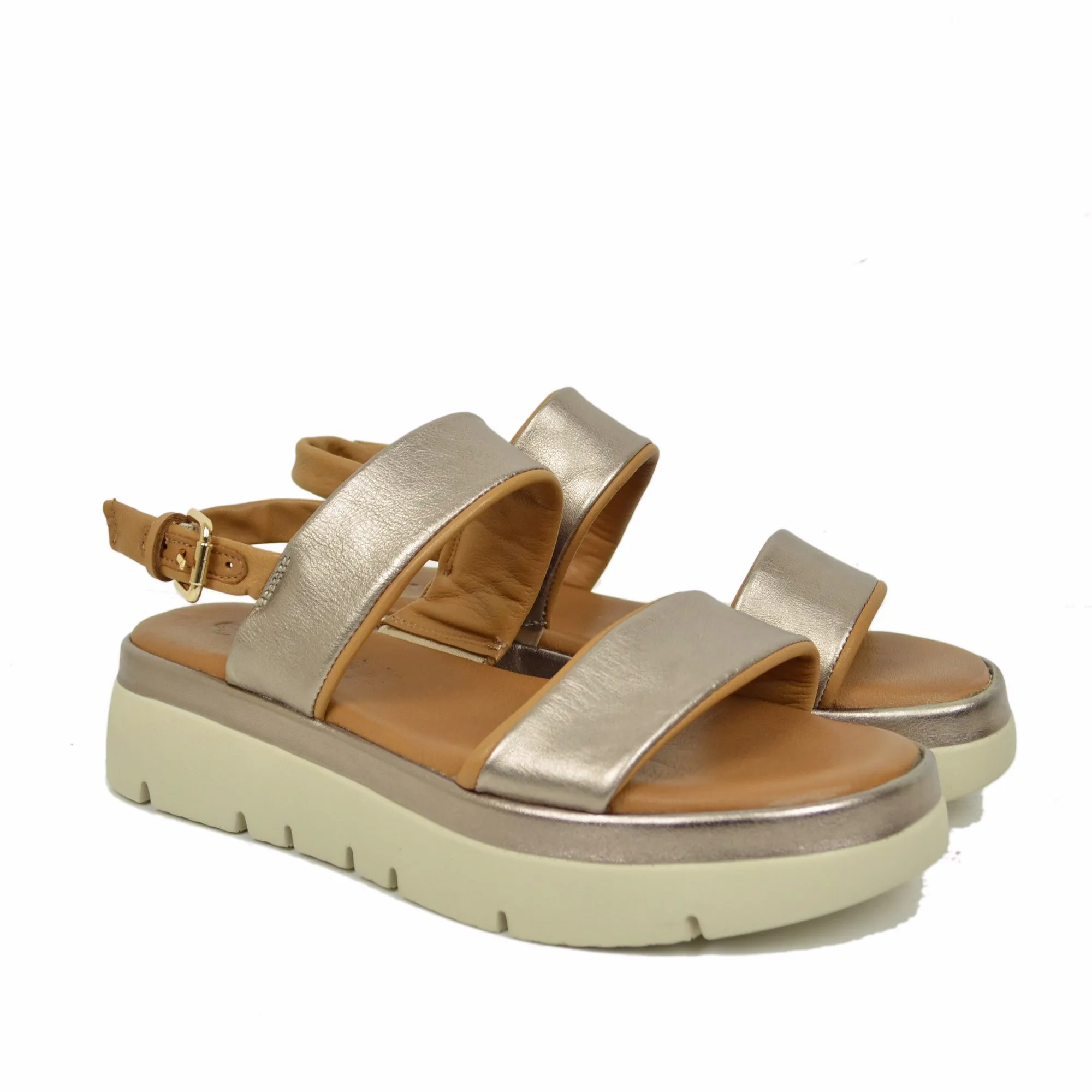 Sandali Donna Argento in Pelle con Suola in Memory Foam