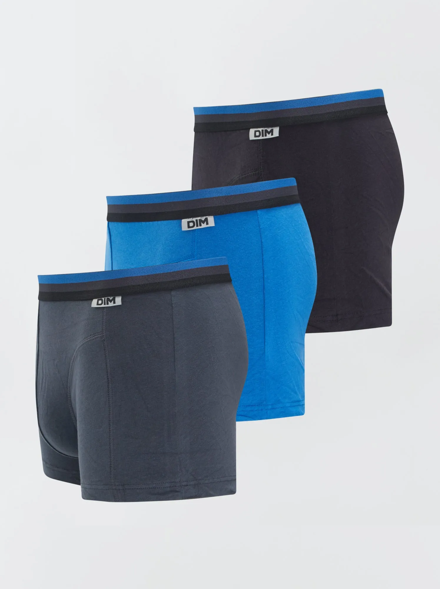 Set di 3 boxer in cotone stretch 'DIM' - BLU