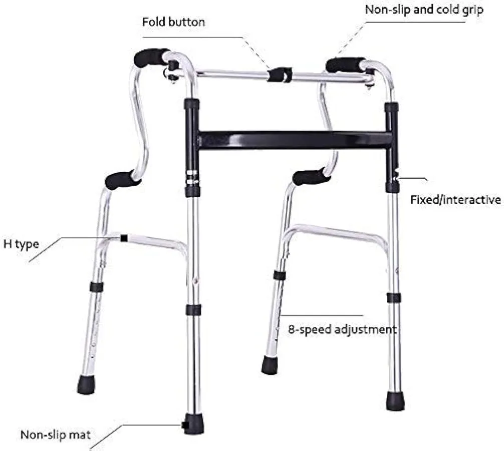 SGSG Sgabello Telaio da Passeggio per Anziani Disabili in Alluminio a Doppia Curva Walker Altezza Regolabile Pieghevole Slittame