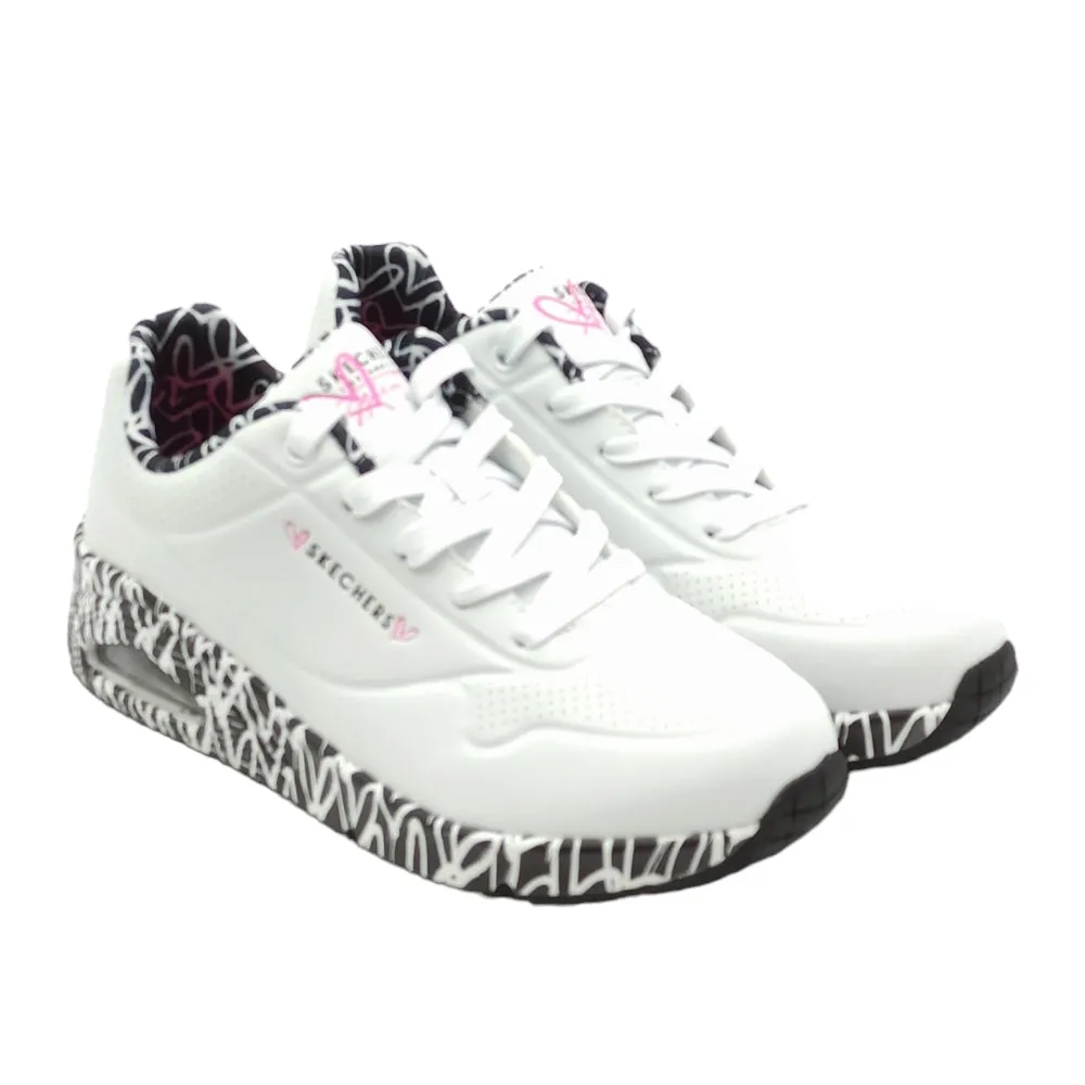 Sneaker donna ecopelle Skechers Uno loving love 155506 WBK