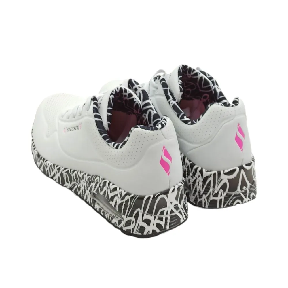 Sneaker donna ecopelle Skechers Uno loving love 155506 WBK