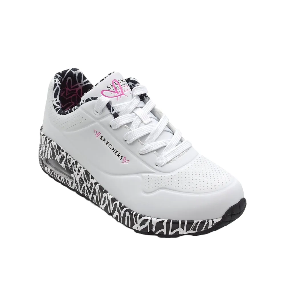 Sneaker donna ecopelle Skechers Uno loving love 155506 WBK