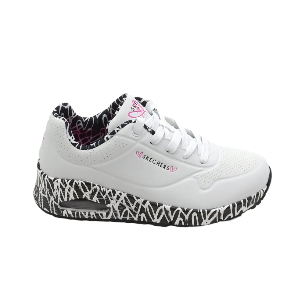 Sneaker donna ecopelle Skechers Uno loving love 155506 WBK