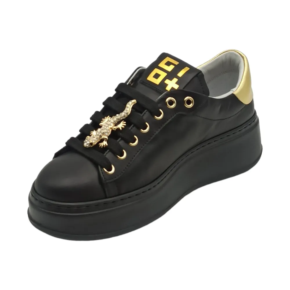 Sneaker donna Gio+ PIA72A combi nero oro geco