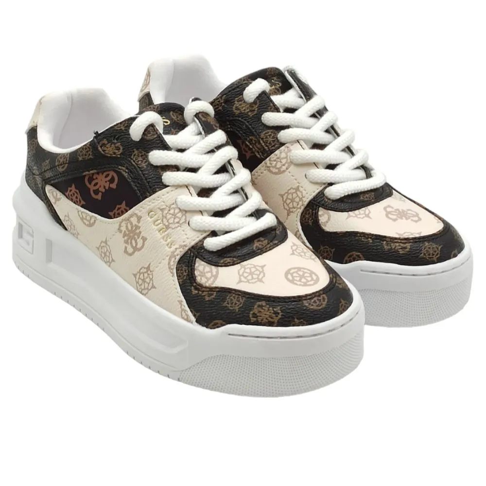 Sneaker donna in pelle Guess FL8MMRFAL12 WHITE BROWN OCRA