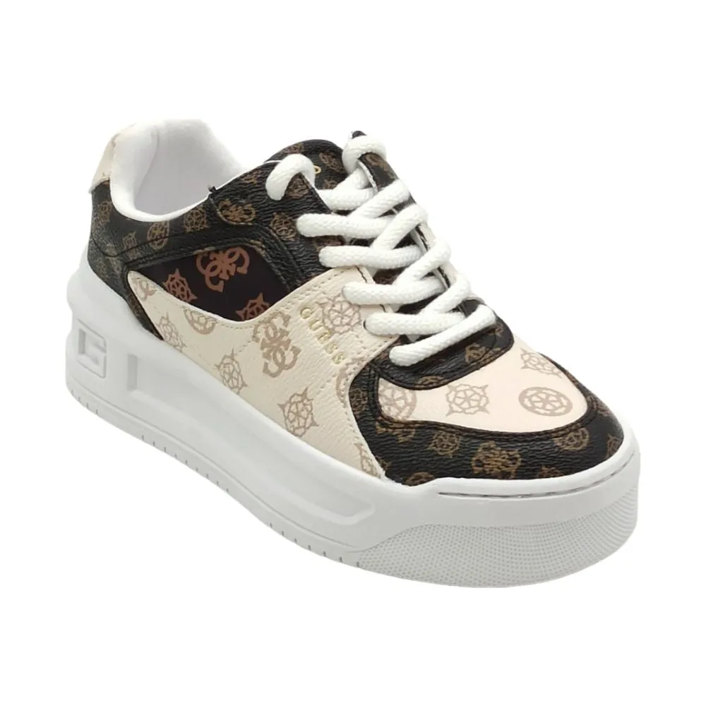 Sneaker donna in pelle Guess FL8MMRFAL12 WHITE BROWN OCRA