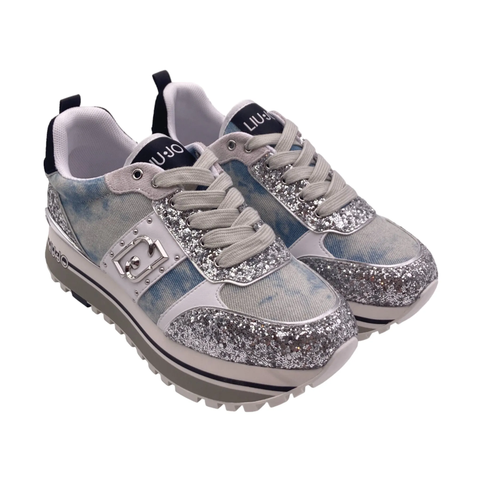 Sneaker Donna Liu jo MAXI WONDER 71 denim glitter/cow suede