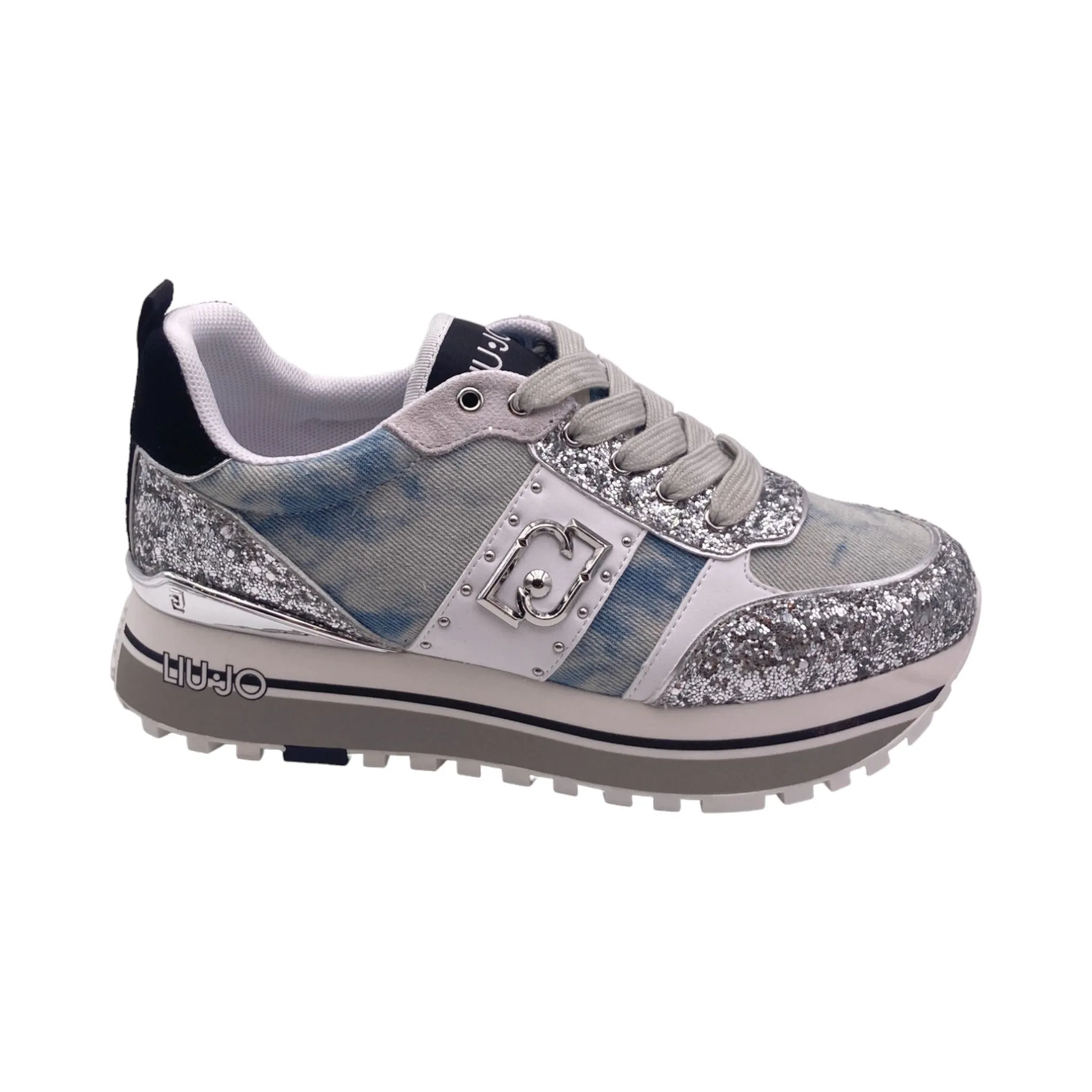 Sneaker Donna Liu jo MAXI WONDER 71 denim glitter/cow suede