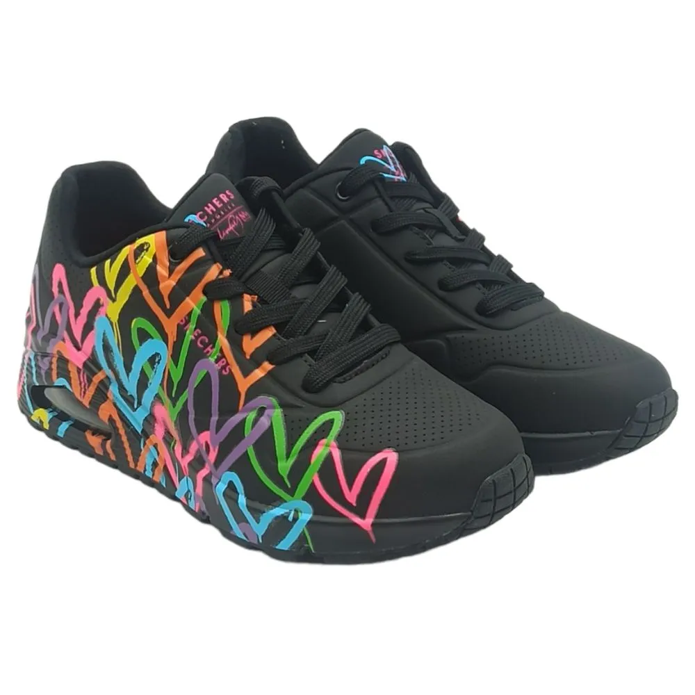 Sneaker donna Skechers  Black Multi 177981 Uno Highlight Love