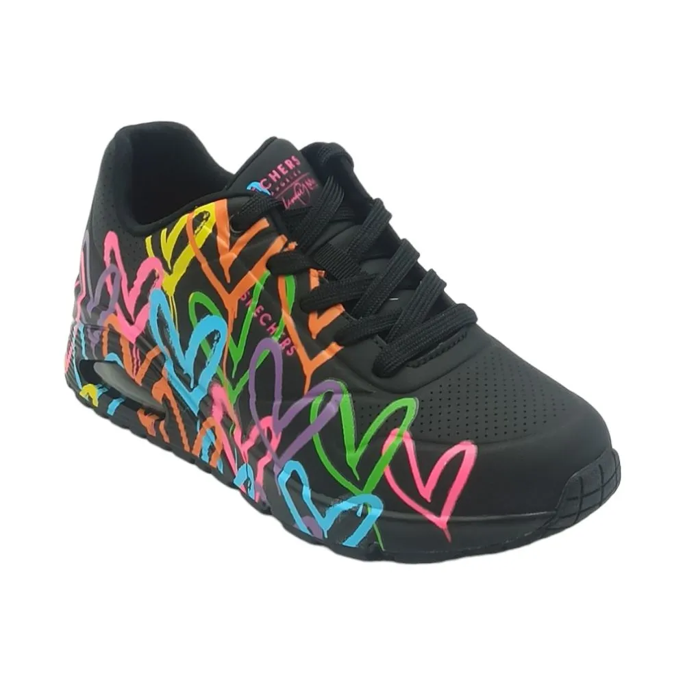 Sneaker donna Skechers  Black Multi 177981 Uno Highlight Love