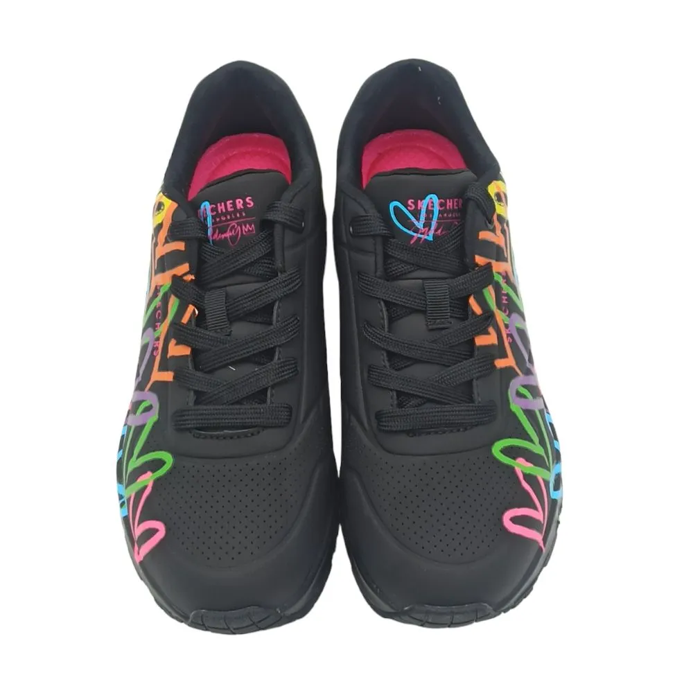 Sneaker donna Skechers  Black Multi 177981 Uno Highlight Love