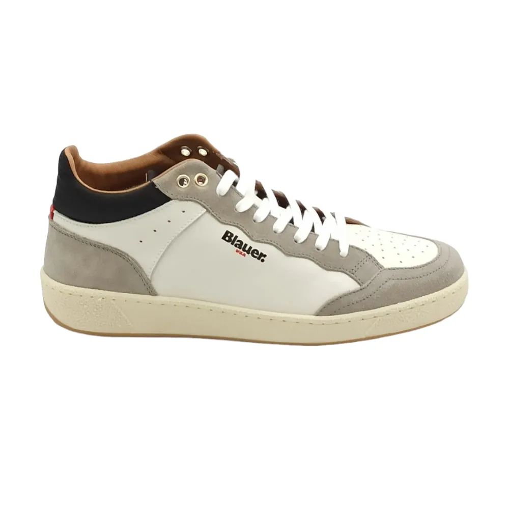 Sneaker uomo alta Blauer F3MURRAY09 LES leather suede WHI BLK