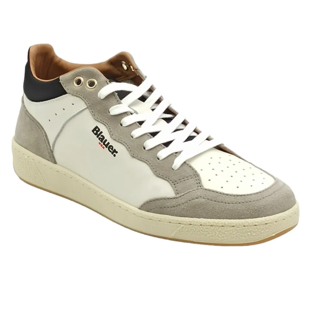 Sneaker uomo alta Blauer F3MURRAY09 LES leather suede WHI BLK