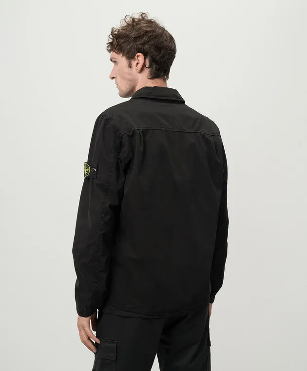 Stone Island Giacca a vento nera con patch logo removibile 8115103WN