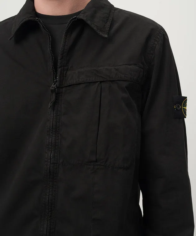 Stone Island Giacca a vento nera con patch logo removibile 8115103WN