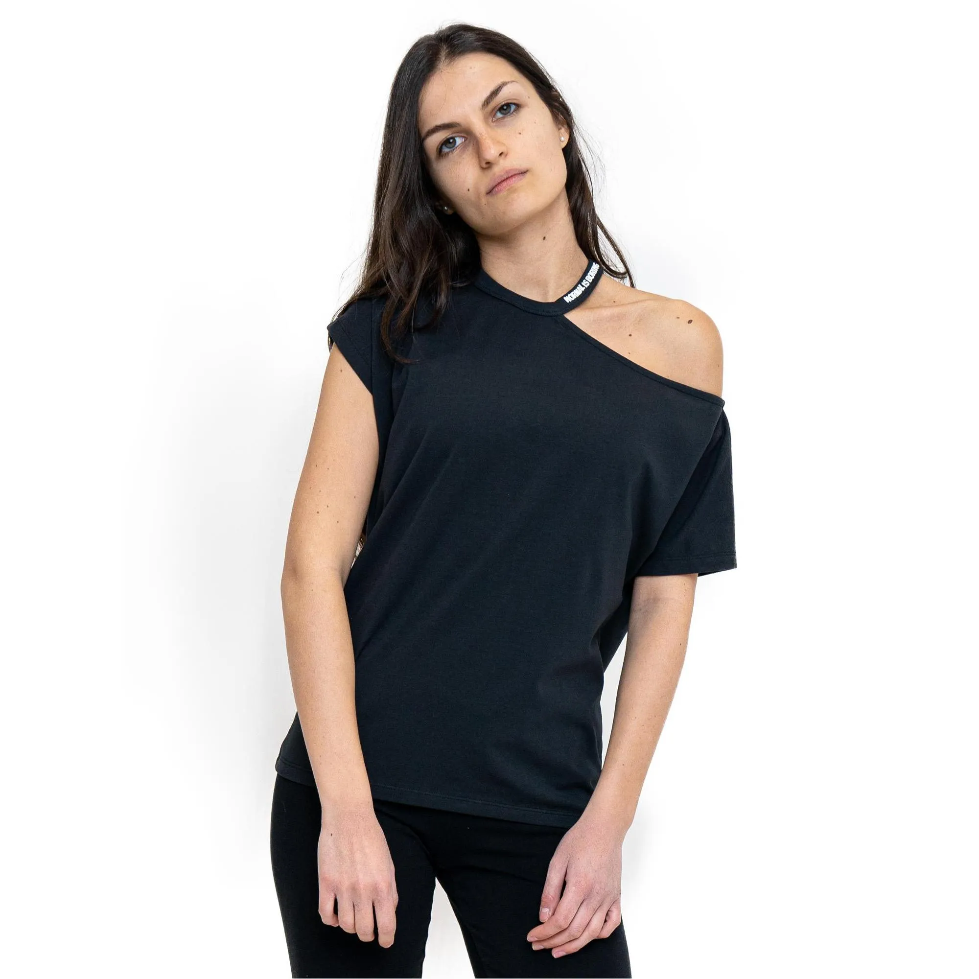 T-Shirt monospalla da donna Black and White